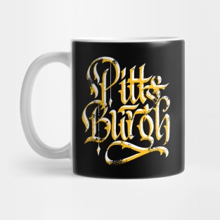 Pittsburgh Black and Yellow Calligraphy Script Mug